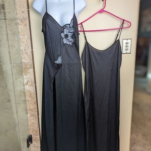 Two black nylon slips/ lingerie/ nightgowns